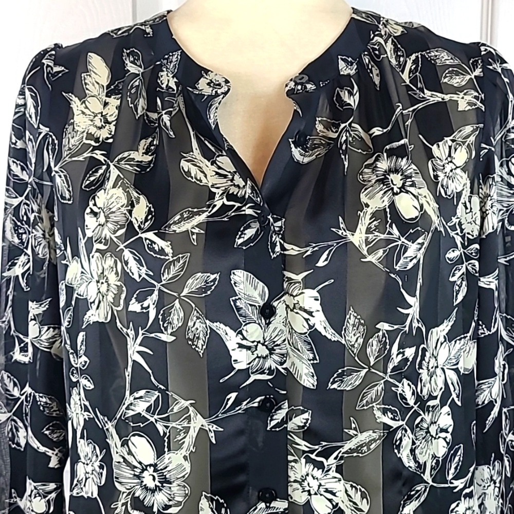 Allegra K Floral Semi Sheer Blouse - Picture 2 of 12